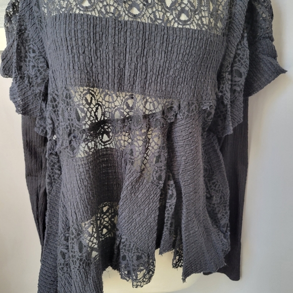 Free People Snowfall Lace Patchwork Top Black M - Picture 5 of 15